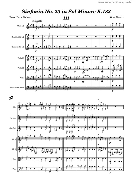 Partitura da música Mozart Sinfonia No.25 In G Minor, K.183 Iii Tempo