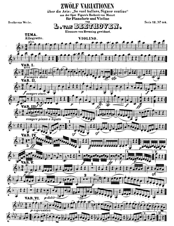 Partitura da música Mozart Variations