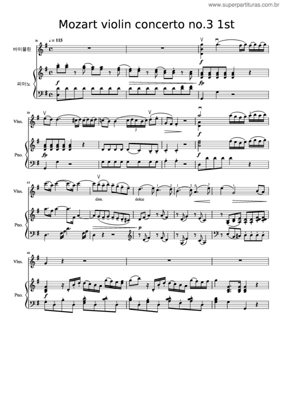 Partitura da música Mozart Violin Concerto No.3 1St. Piano Accompaniment