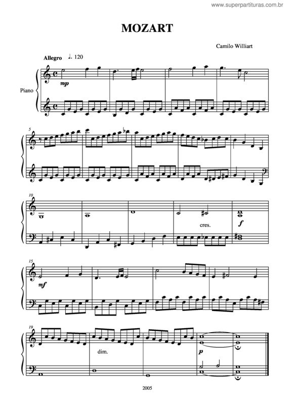 Partitura da música Mozart