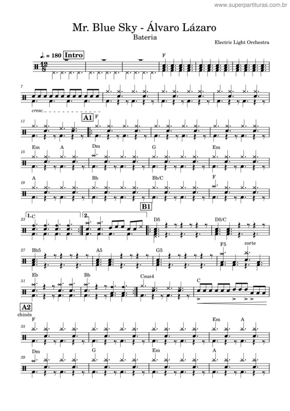 Partitura da música Mr. Blue Sky – Electric Light Orchestra Bateria – Mr. Blue Sky – Álvaro Lázaro
