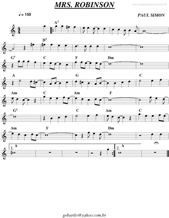 Partitura da música Mrs. Robinson