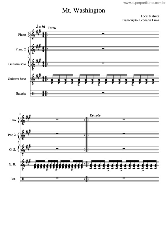 Partitura da música Mt. Washington – Local Natives