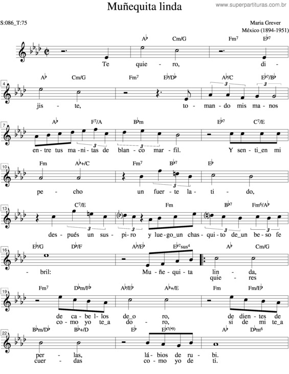 Partitura da música Muñequita Linda