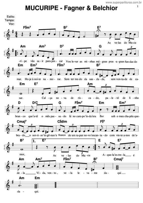 Partitura da música Mucuripe