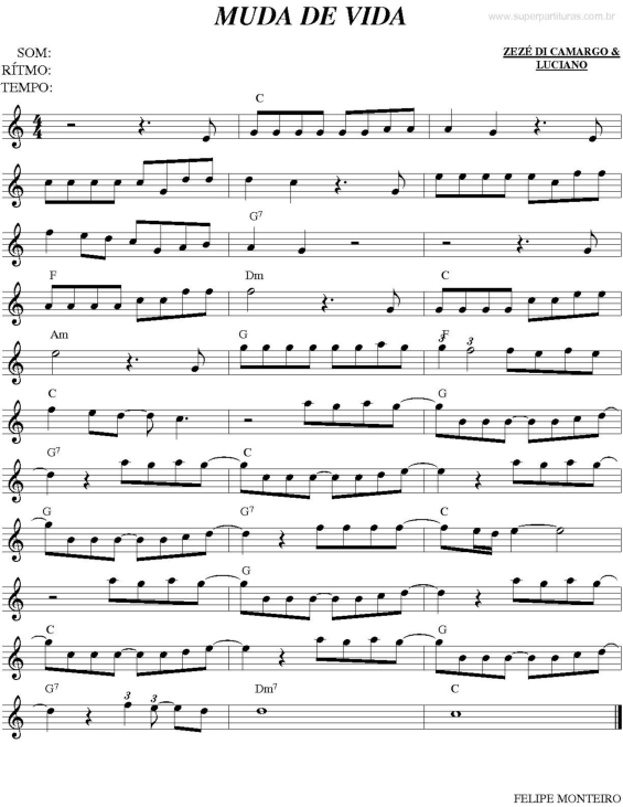 Partitura da música Muda de Vida