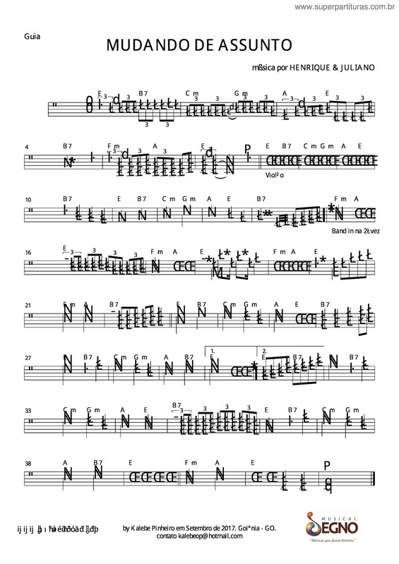 Partitura da música Mudando De Assunto