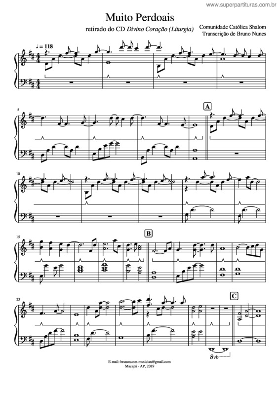 Partitura da música Muito Perdoais – Comunidade Católica Shalom