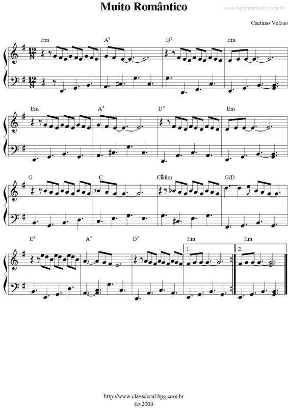 Partitura da música Muito Romântico