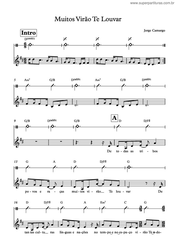 Partitura da música Muitos Virão Te Louvar