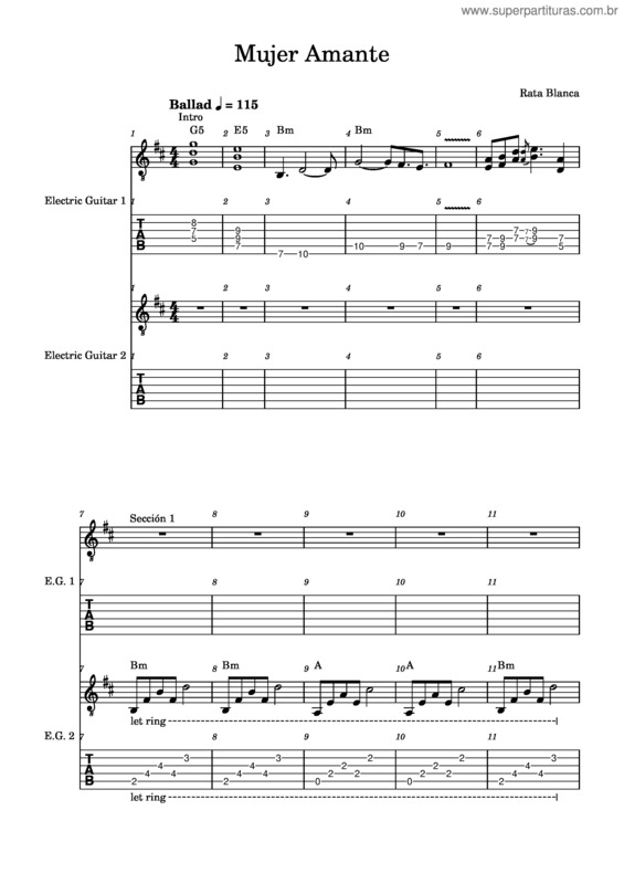Partitura da música Mujer Amante – Rata Blanca Dueto