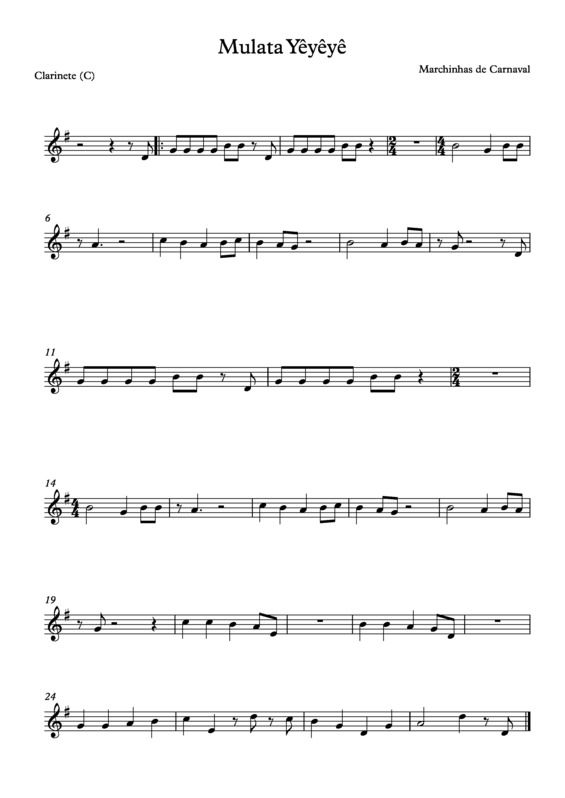 Partitura da música Mulata Yêyêyê