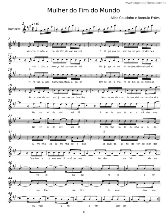 Partitura da música Mulher Do Fim Do Mundo – Alice Coutinho;Romulo Fróes
