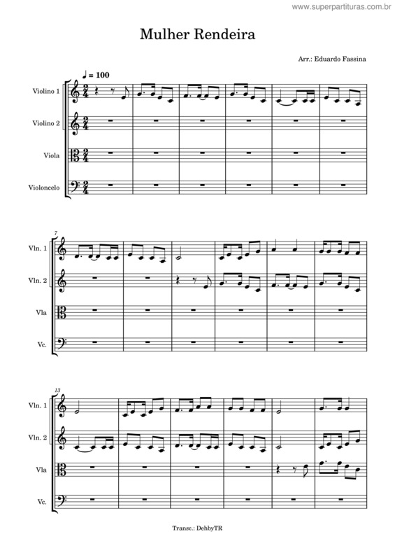 Partitura da música Mulher Rendeira – Folclore Brasileiro v.2