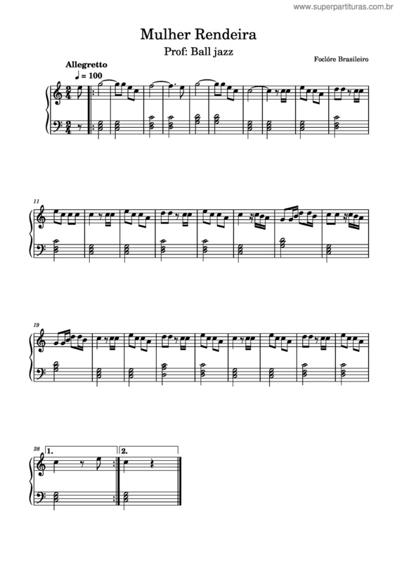 Partitura da música Mulher Rendeira – Folclore Brasileiro