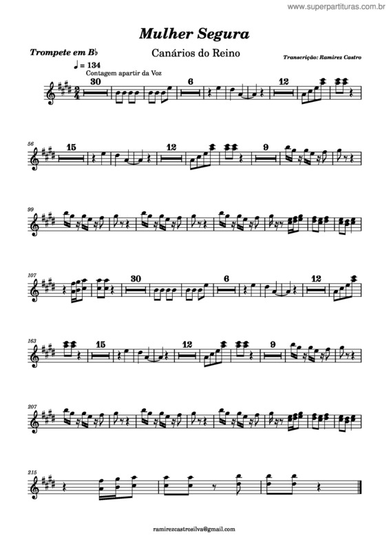 Partitura da música Mulher Segura–Trompete Em Bb – Ramirez Trompete