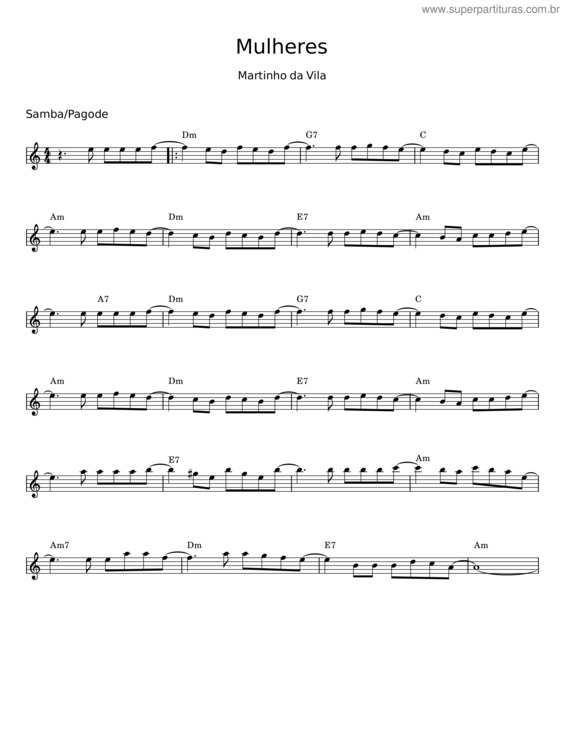 Partitura da música Mulheres – Martinho Da Vila