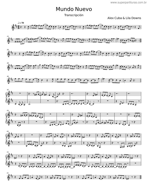Partitura da música Mundo Nuevo – Alex Cuba
