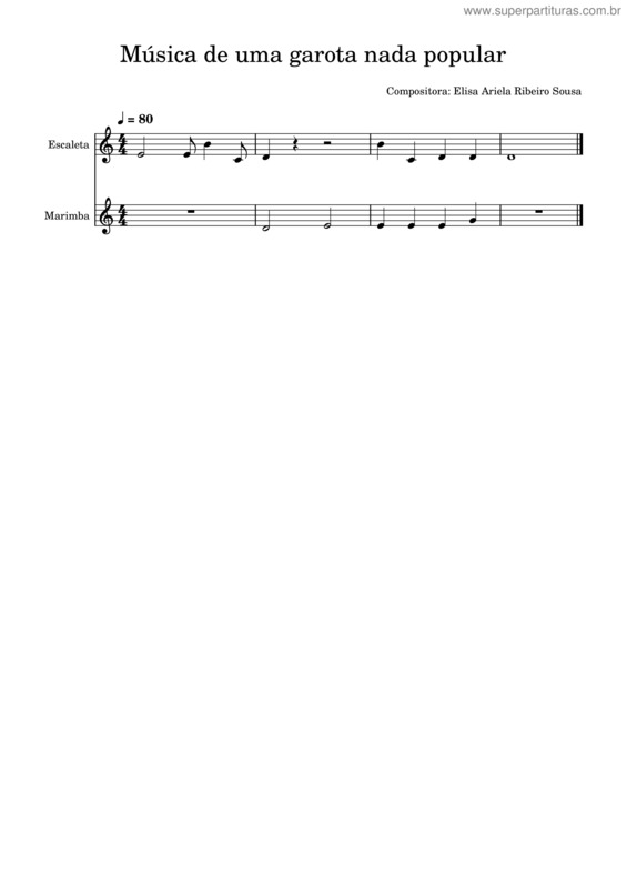 Partitura da música Música De Uma Garota Nada Popular –  Compositora Elisa – Mezcla Y Sonidos