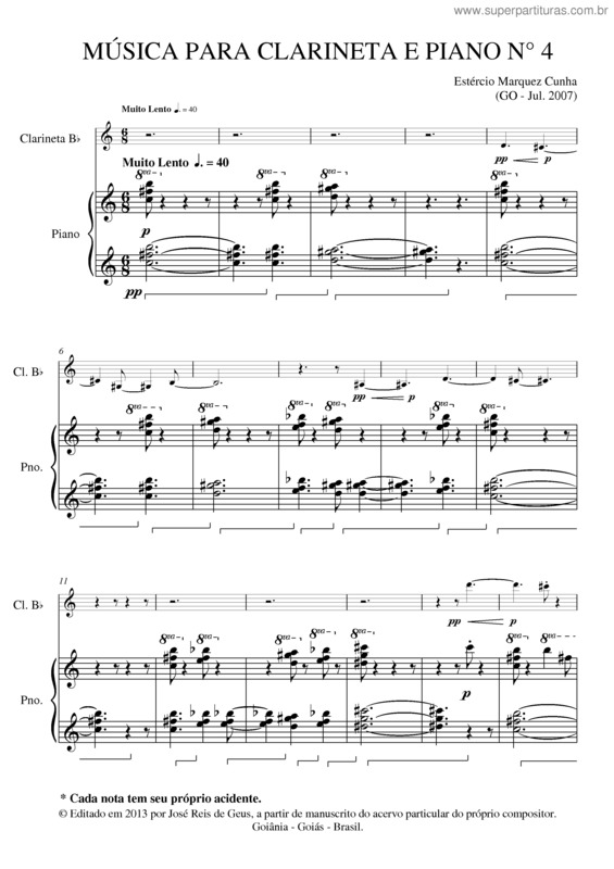 Partitura da música Música para clarineta e piano nº 4