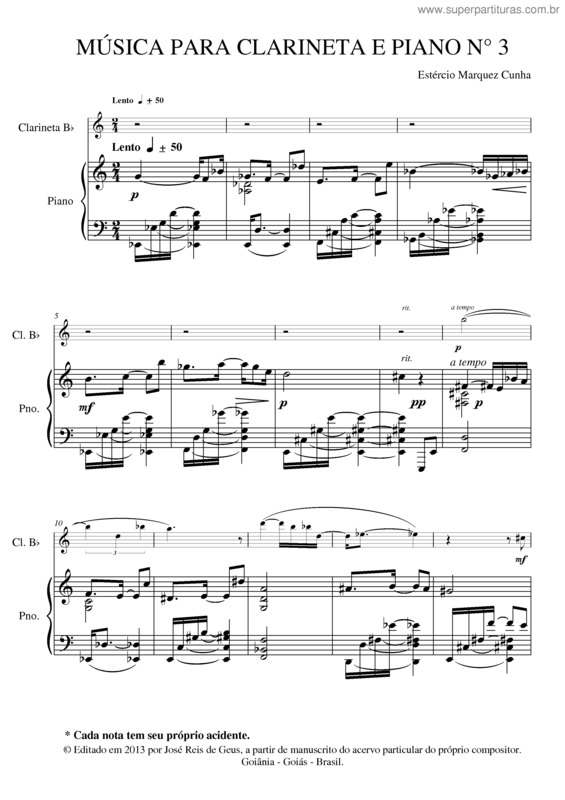 Partitura da música Música para clarinete e piano nº 3
