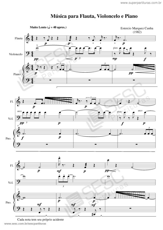 Partitura da música Música para flauta, violoncelo e piano