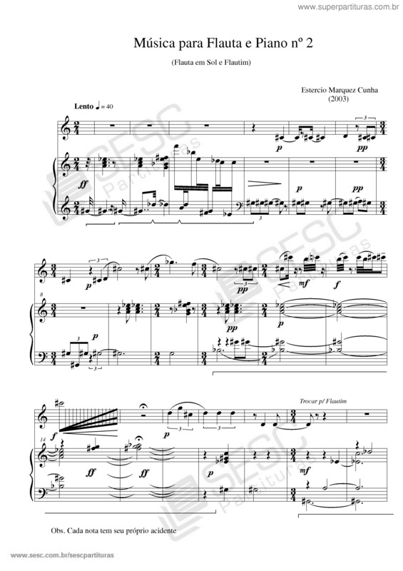 Partitura da música Música para flauta e piano nº 2