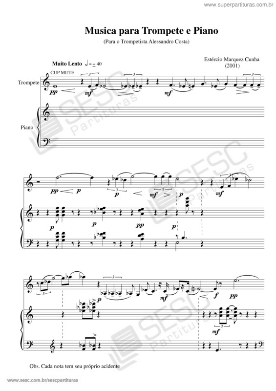 Partitura da música Musica para trompete e piano