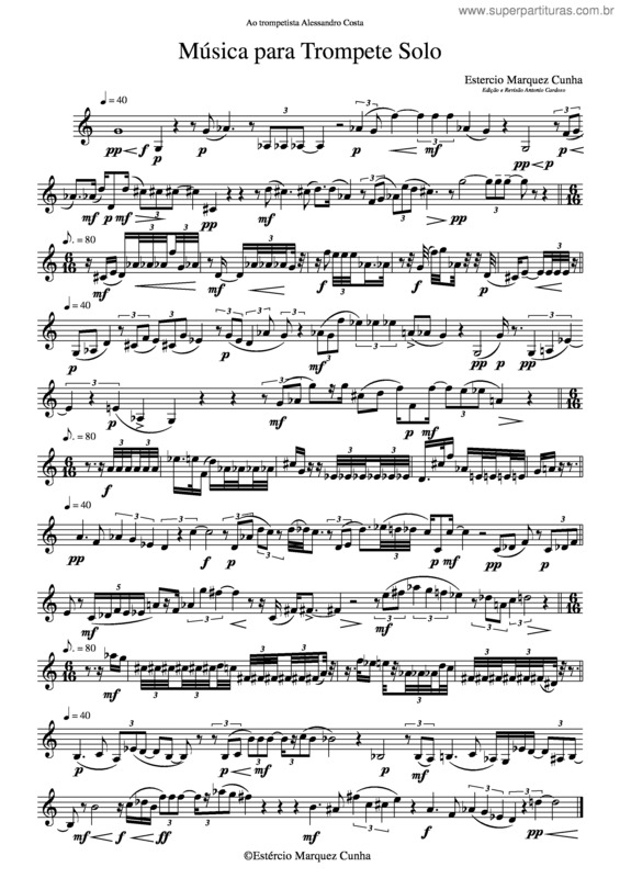 Partitura da música Música para trompete solo