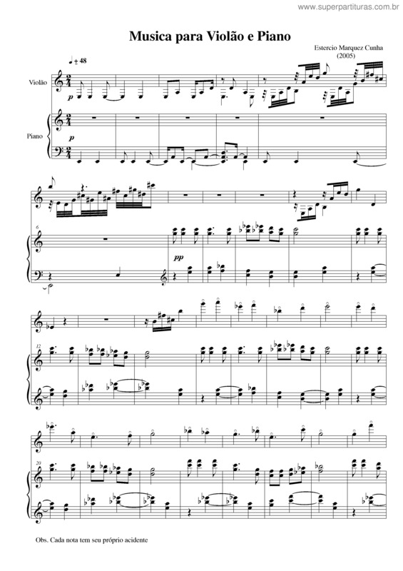 Partitura da música Musica para violão e piano