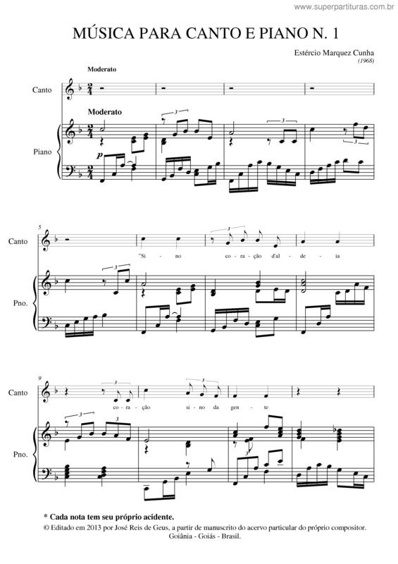 Partitura da música Músicas para canto e piano