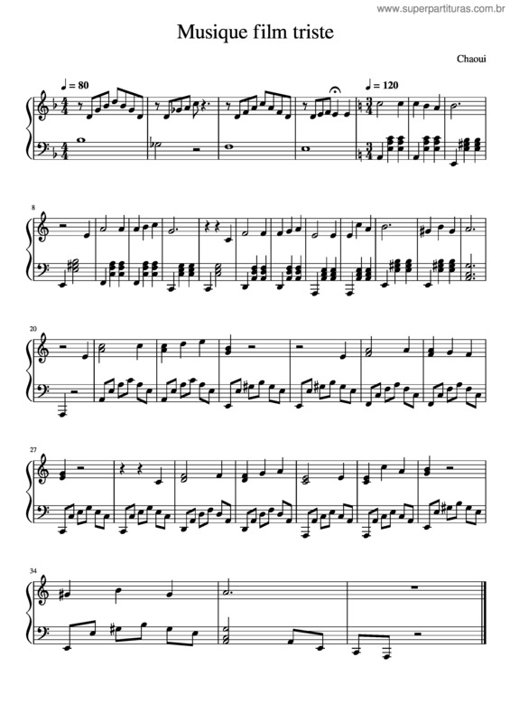 Partitura da música Musique Film Triste