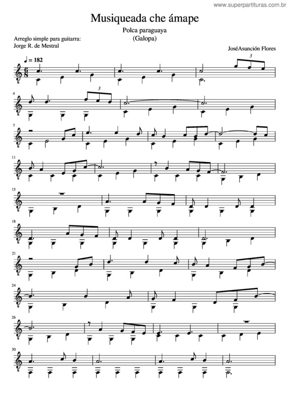 Partitura da música Musiqueada Che Ámape José Asunción Flores