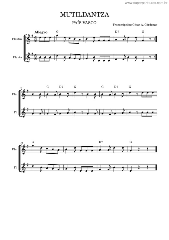 Partitura da música Mutildantza País Vasco