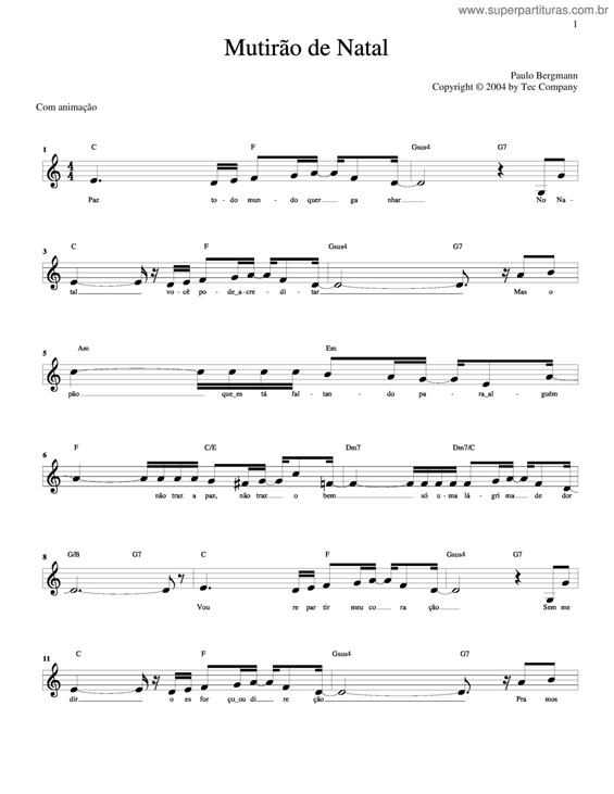 Partitura da música Mutirão de Natal