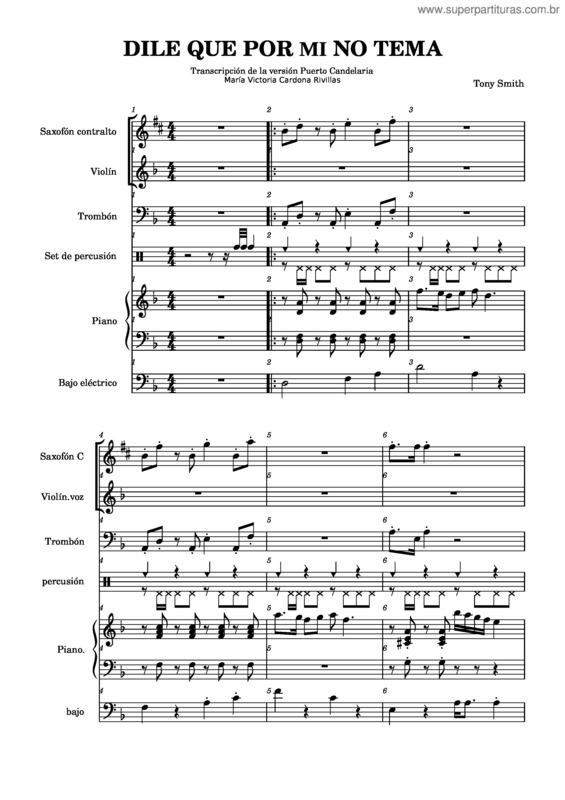 Partitura da música Mvcrtranscripción Dile Que Por Mi No Tema