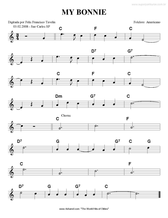 Partitura da música My Bonnie