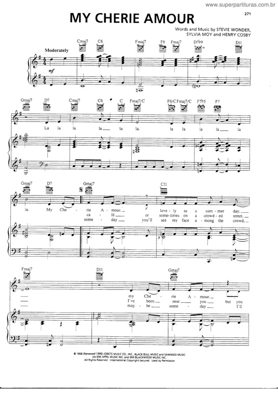 Partitura da música My Cherie Amour v.2