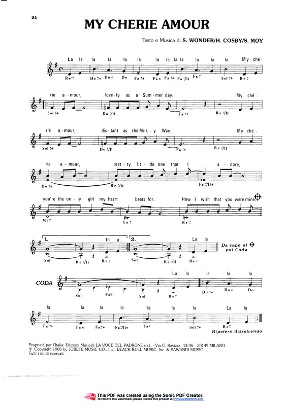 Partitura da música My Cherrie Amour