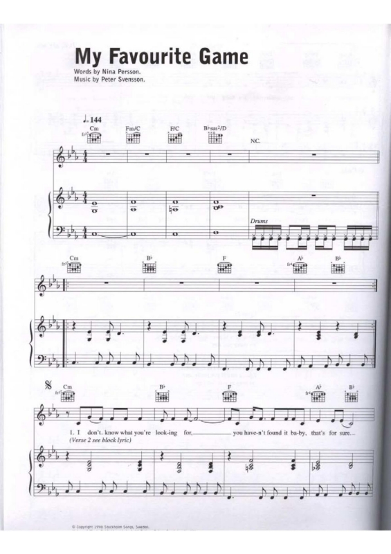 Partitura da música My Favourite Game