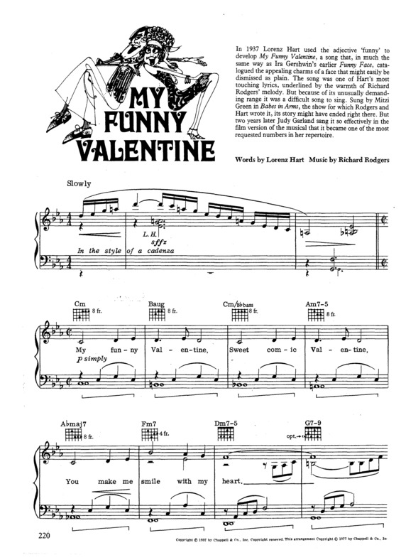 Partitura da música My Funny Valentine