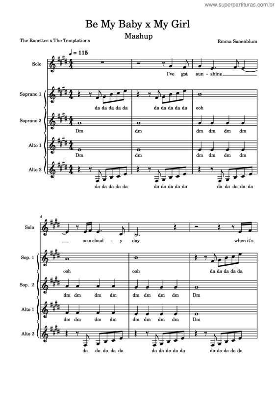 Partitura da música My Girl – The Temptations Be My Baby X My Girl