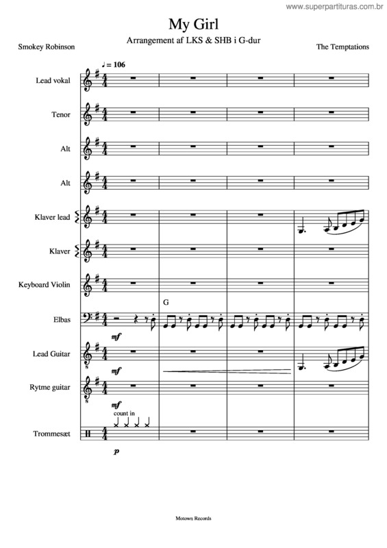 Partitura da música My Girl – Valghold