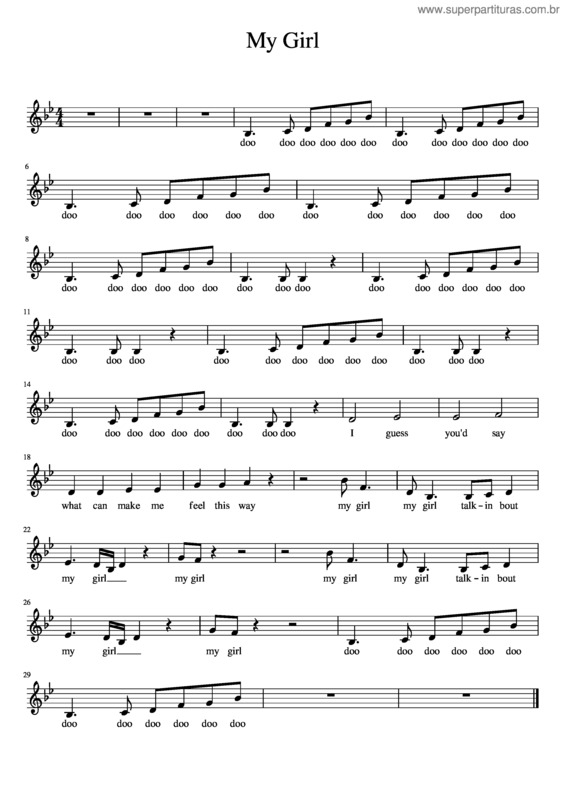 Partitura da música My Girl–Alto