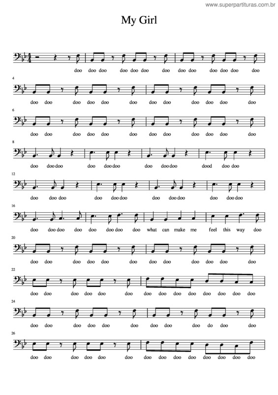 Partitura da música My Girl–Bass