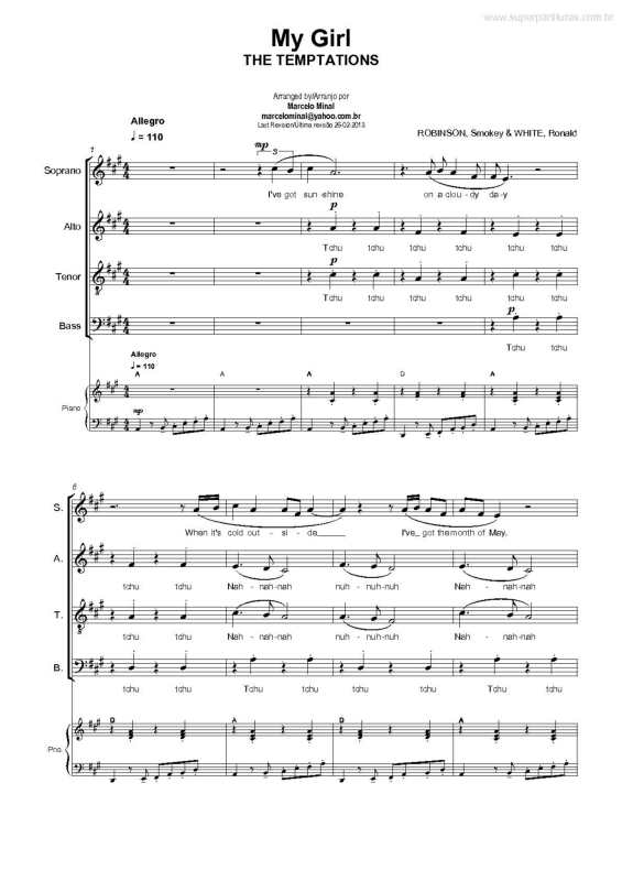 Partitura da música My Girl v.2