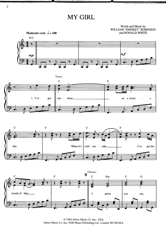 Partitura da música My Girl v.7