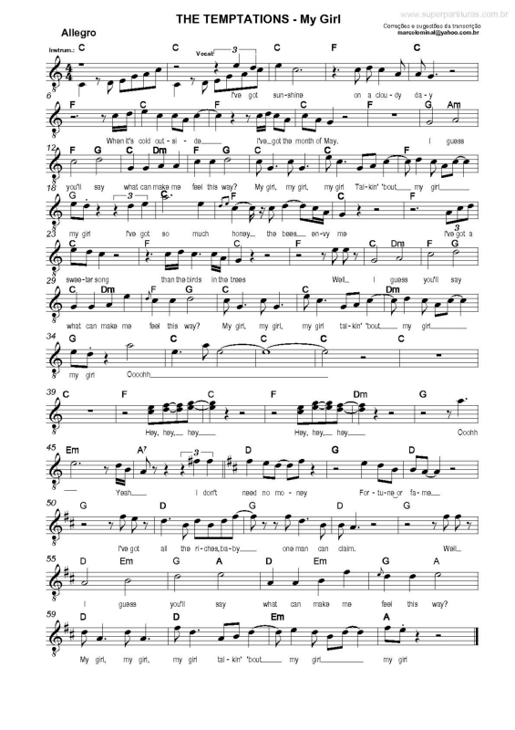 Partitura da música My Girl