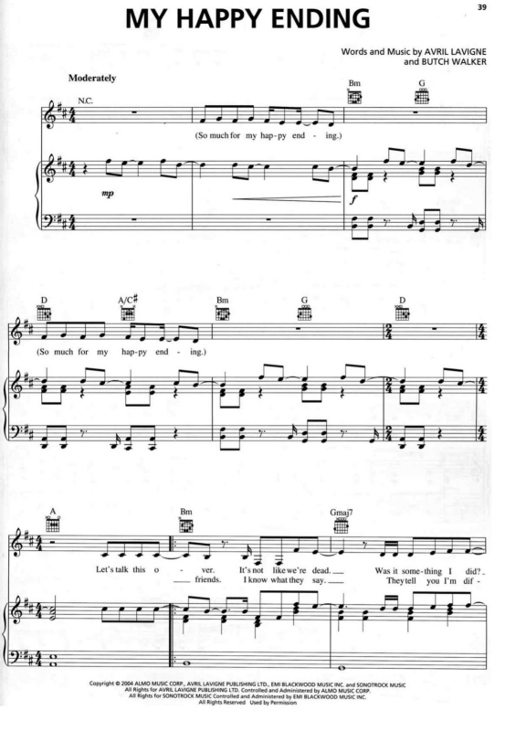 Partitura da música My Happy Ending v.2