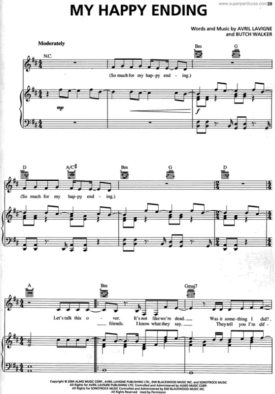 Partitura da música My Happy Ending v.3